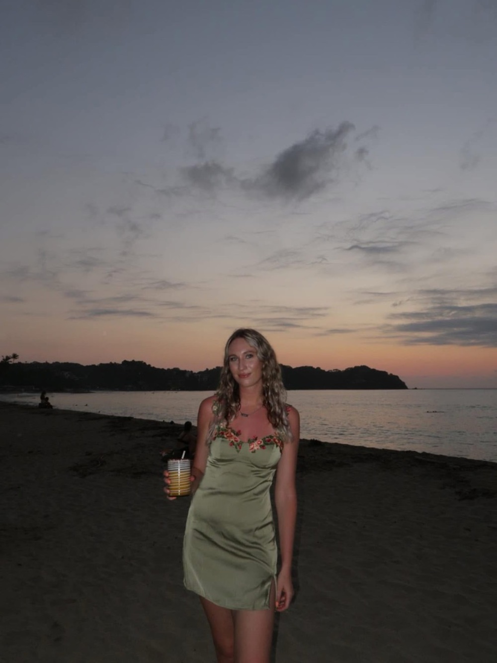 Satin Olive Green Slip Dress with Floral Trim